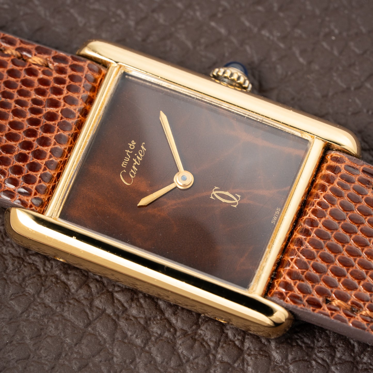 Cartier Tank Must de Vermeil ‘Turtle Shell’ Brown Wood Chocolate Dial GM from 1980s
