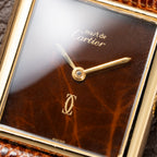 Cartier Tank Must de Vermeil ‘Turtle Shell’ Brown Wood Chocolate Dial GM from 1980s