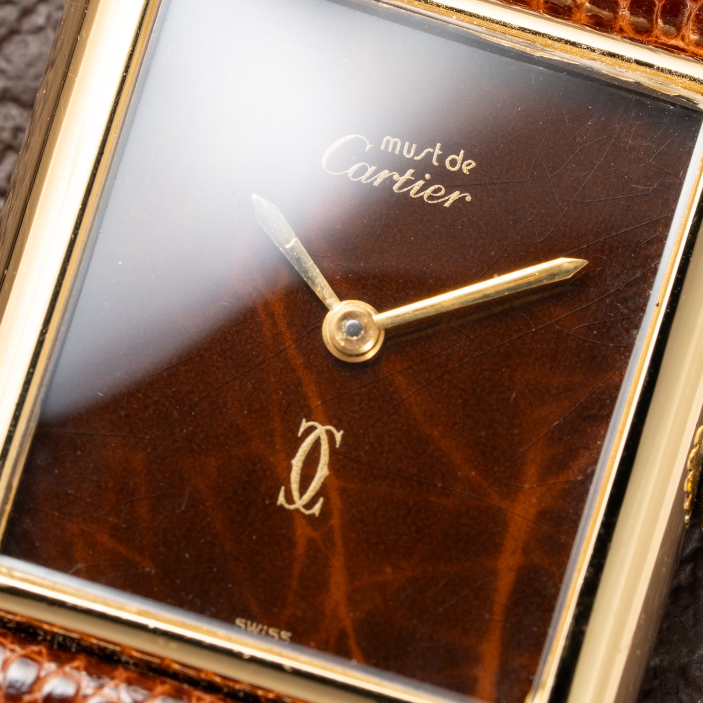 Cartier Tank Must de Vermeil ‘Turtle Shell’ Brown Wood Chocolate Dial GM from 1980s