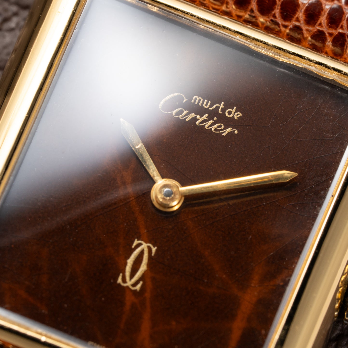 Cartier Tank Must de Vermeil ‘Turtle Shell’ Brown Wood Chocolate Dial GM from 1980s