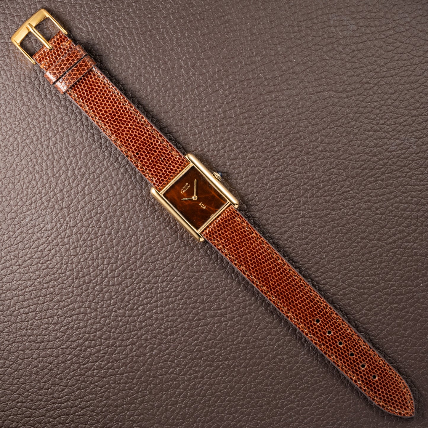 Cartier Tank Must de Vermeil ‘Turtle Shell’ Brown Wood Chocolate Dial GM from 1980s