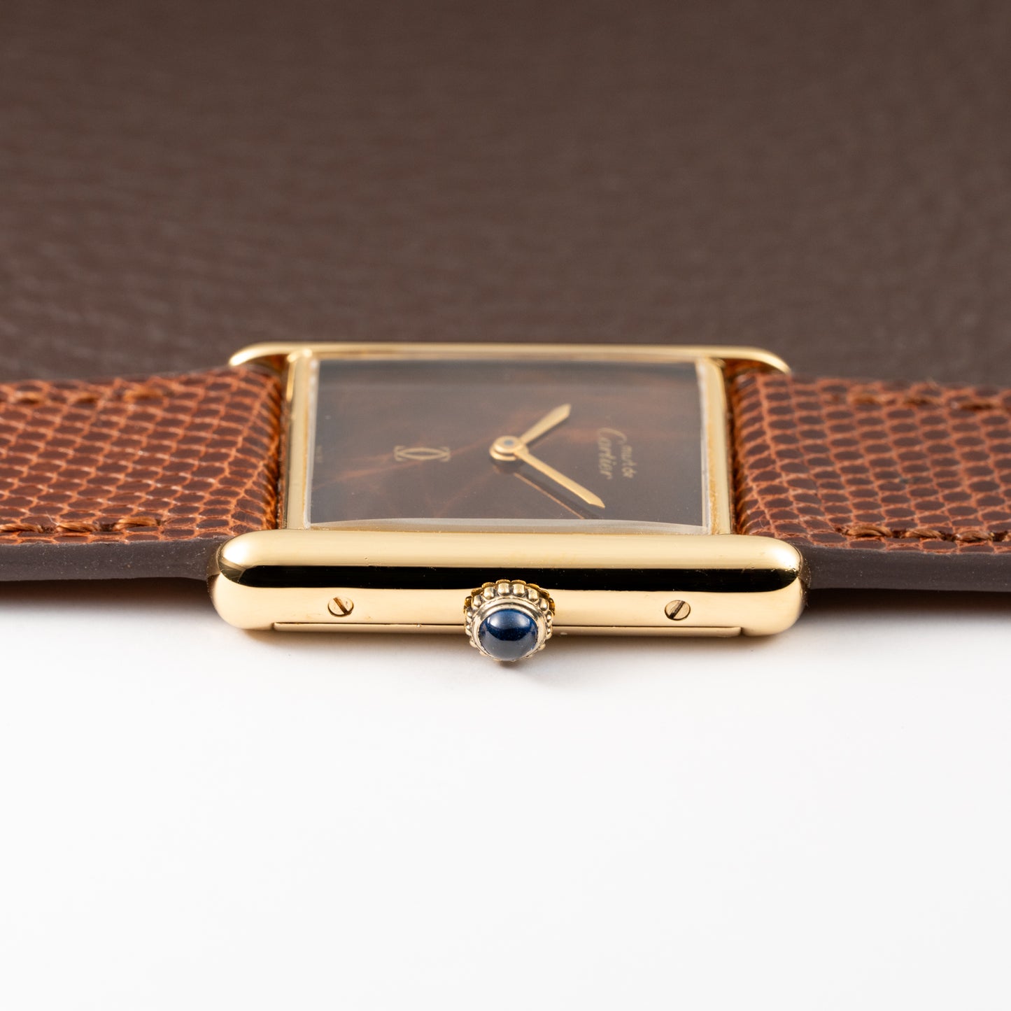 Cartier Tank Must de Vermeil ‘Turtle Shell’ Brown Wood Chocolate Dial GM from 1980s