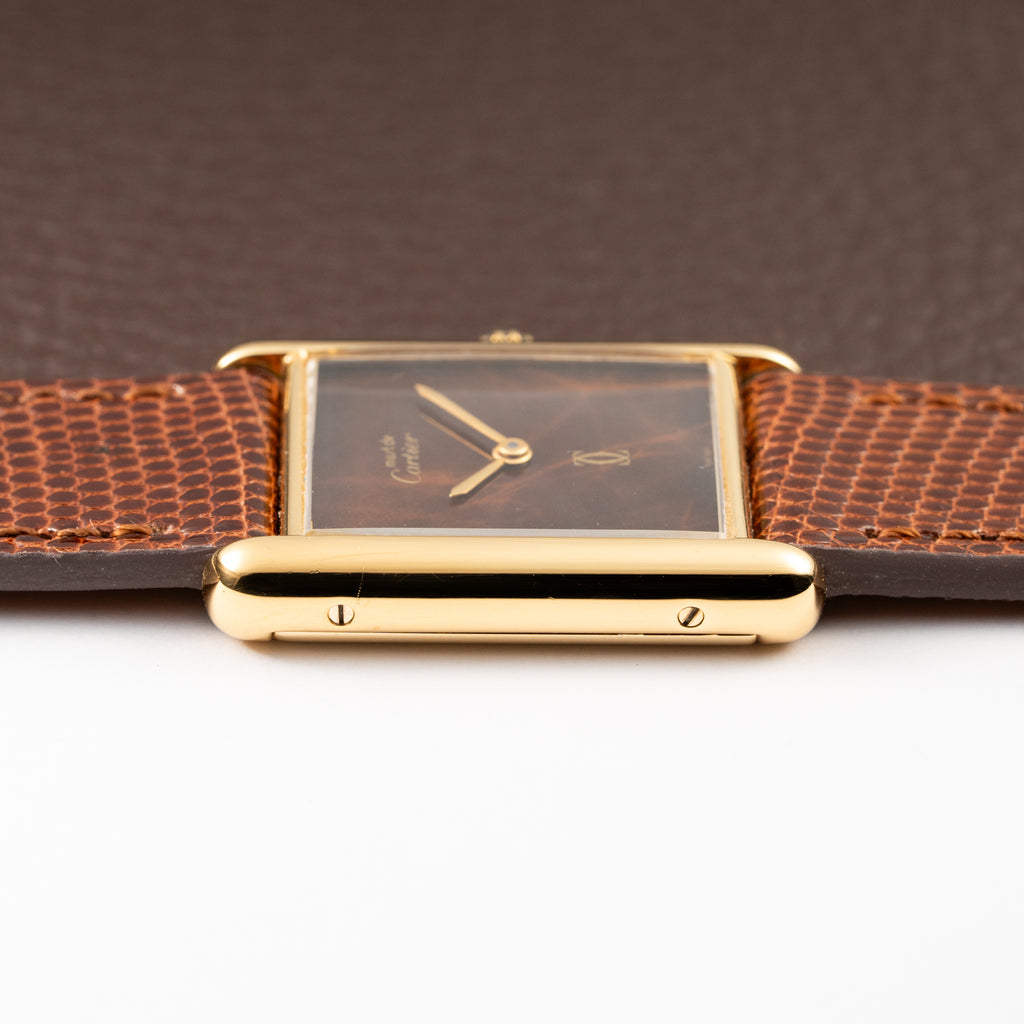 Cartier Tank Must de Vermeil ‘Turtle Shell’ Brown Wood Chocolate Dial GM from 1980s
