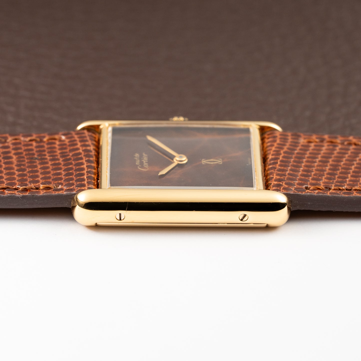 Cartier Tank Must de Vermeil ‘Turtle Shell’ Brown Wood Chocolate Dial GM from 1980s