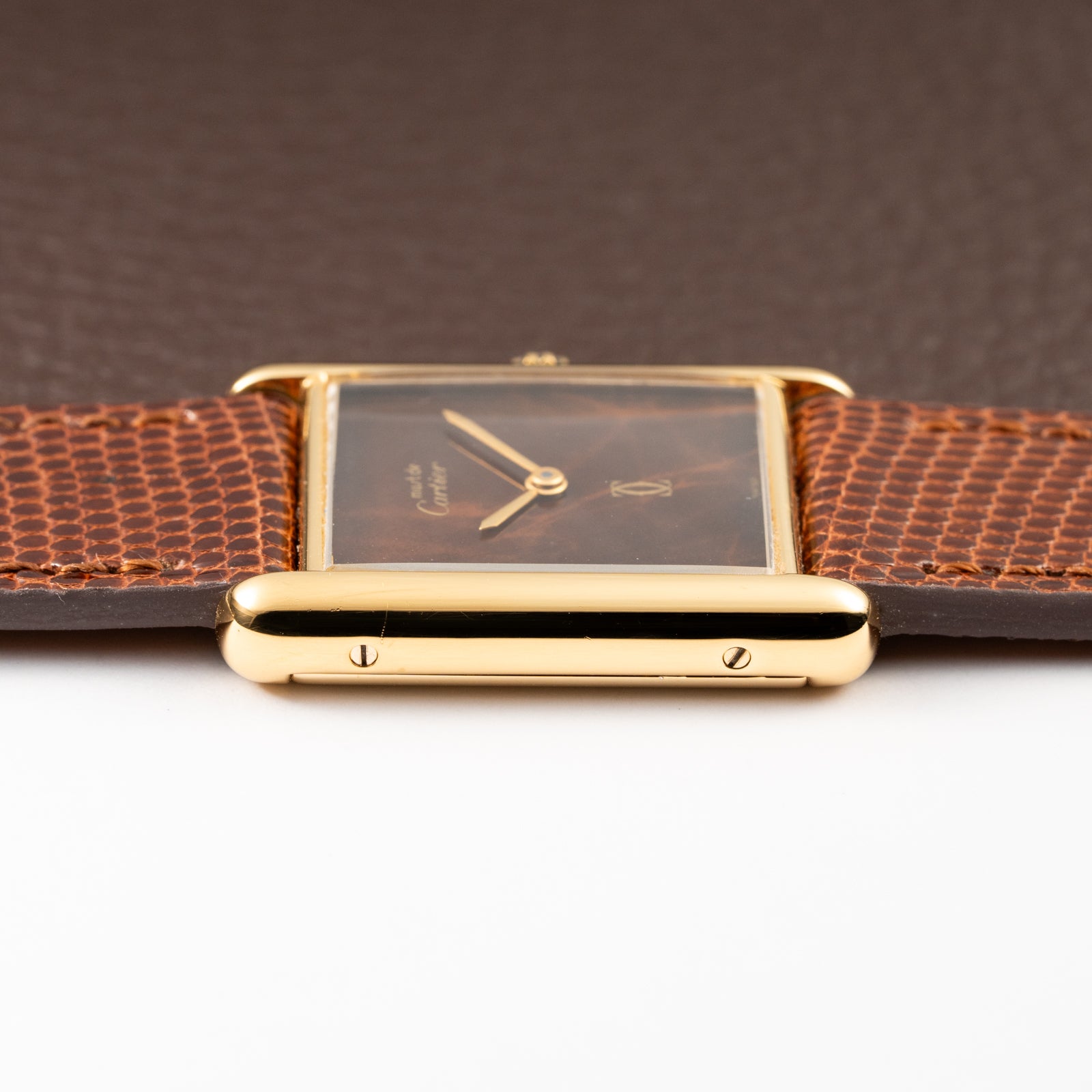 Cartier Tank Must de Vermeil ‘Turtle Shell’ Brown Wood Chocolate Dial GM from 1980s