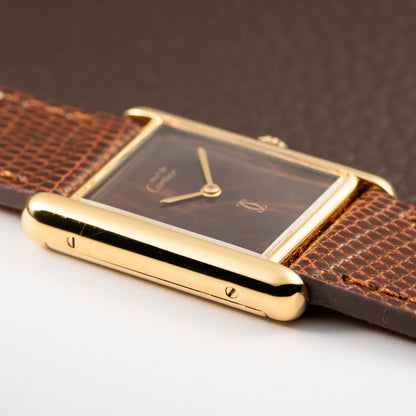 Cartier Tank Must de Vermeil ‘Turtle Shell’ Brown Wood Chocolate Dial GM from 1980s