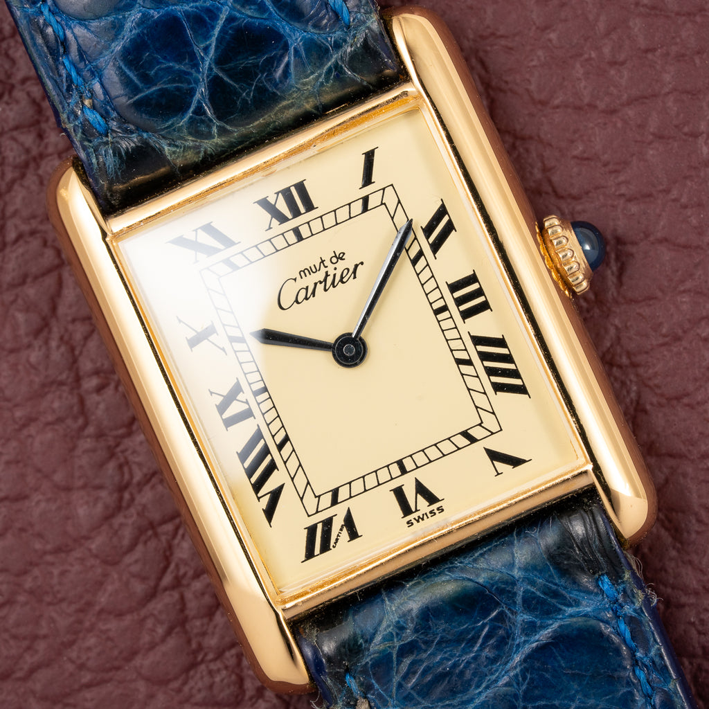 Cartier Tank Must de Vermeil Lemon Roman Diam GM 1980s