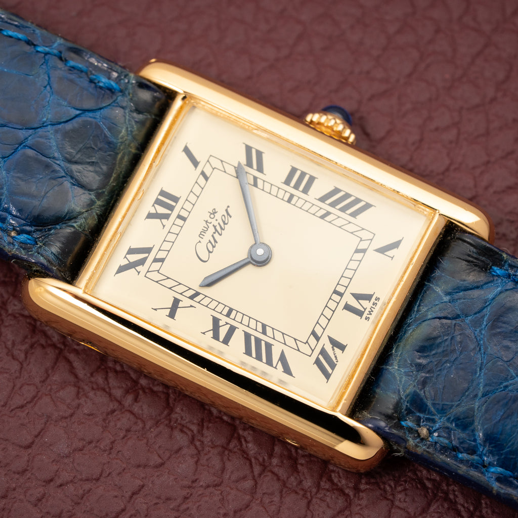 Cartier Tank Must de Vermeil Lemon Roman Diam GM 1980s