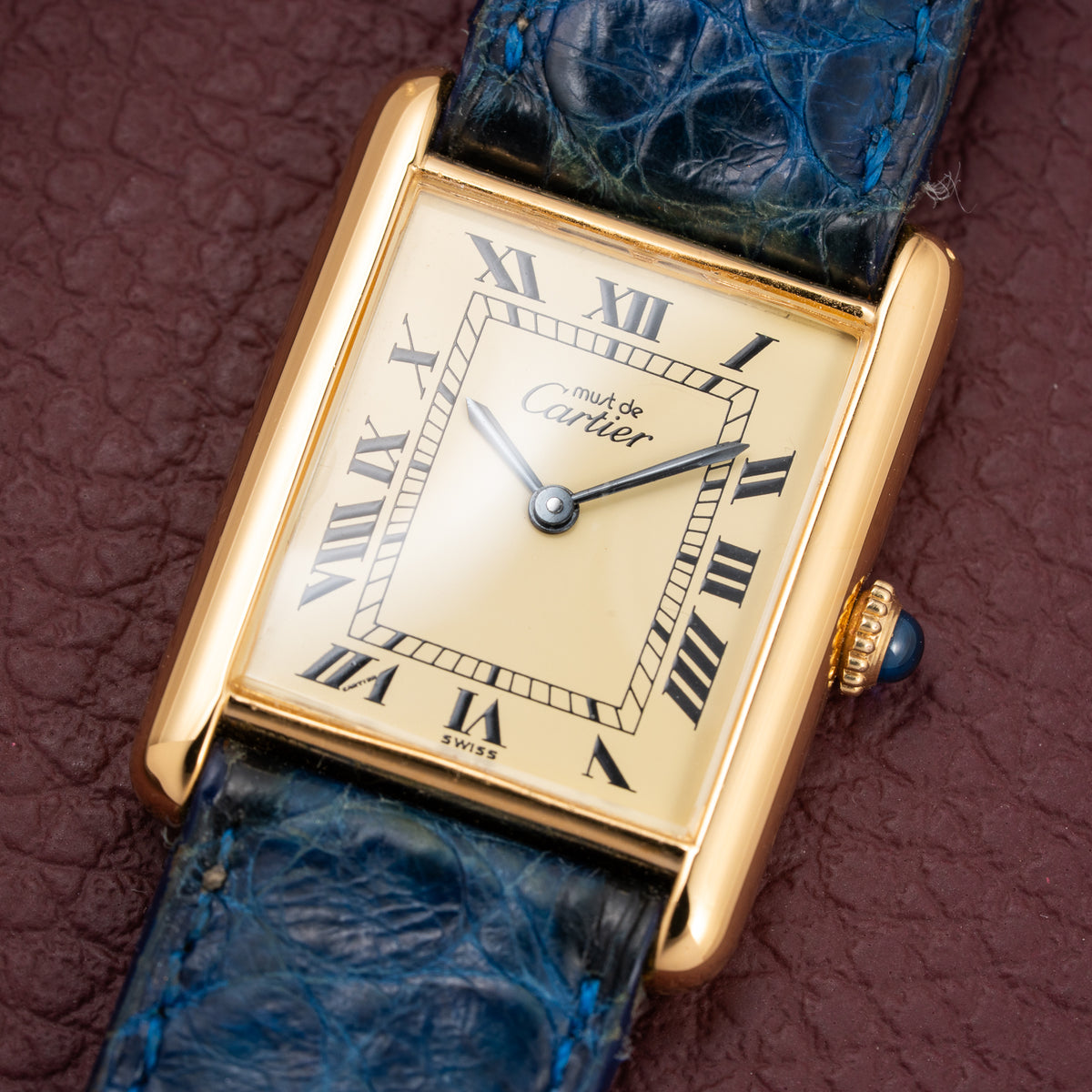 Cartier Tank Must de Vermeil Lemon Roman Diam GM 1980s