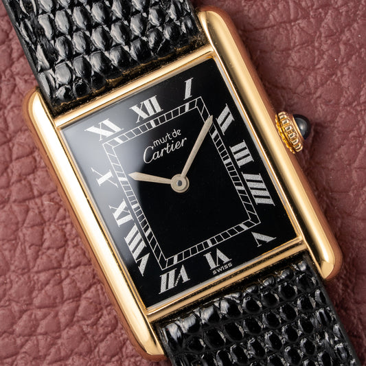 Cartier Tank Must de Black Roman Vermeil GM 1980s