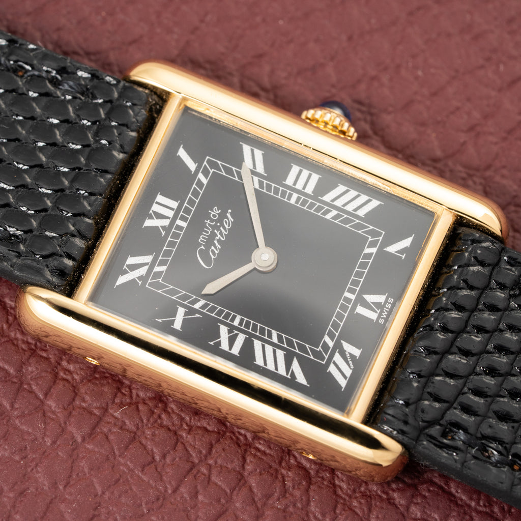 Cartier Tank Must de Black Roman Vermeil GM 1980s