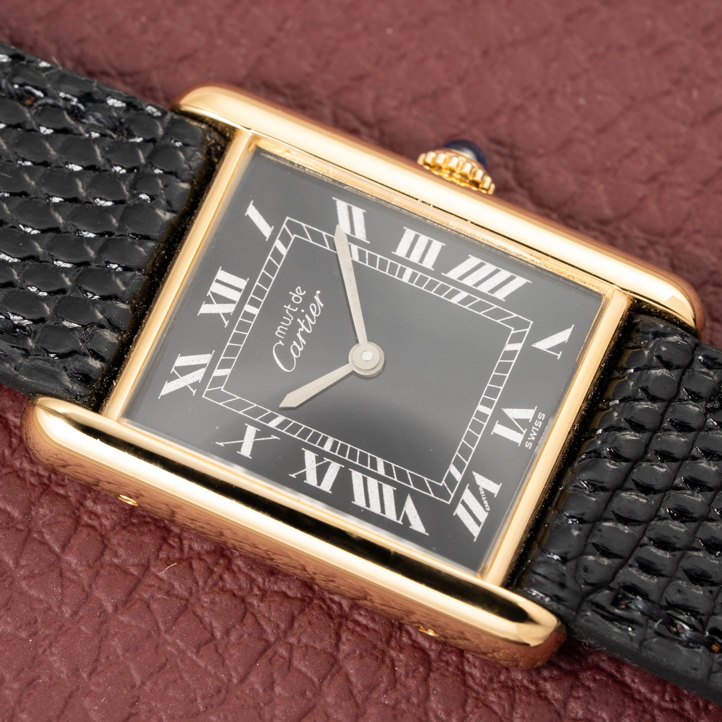 Cartier Tank Must de Black Roman Vermeil GM 1980s