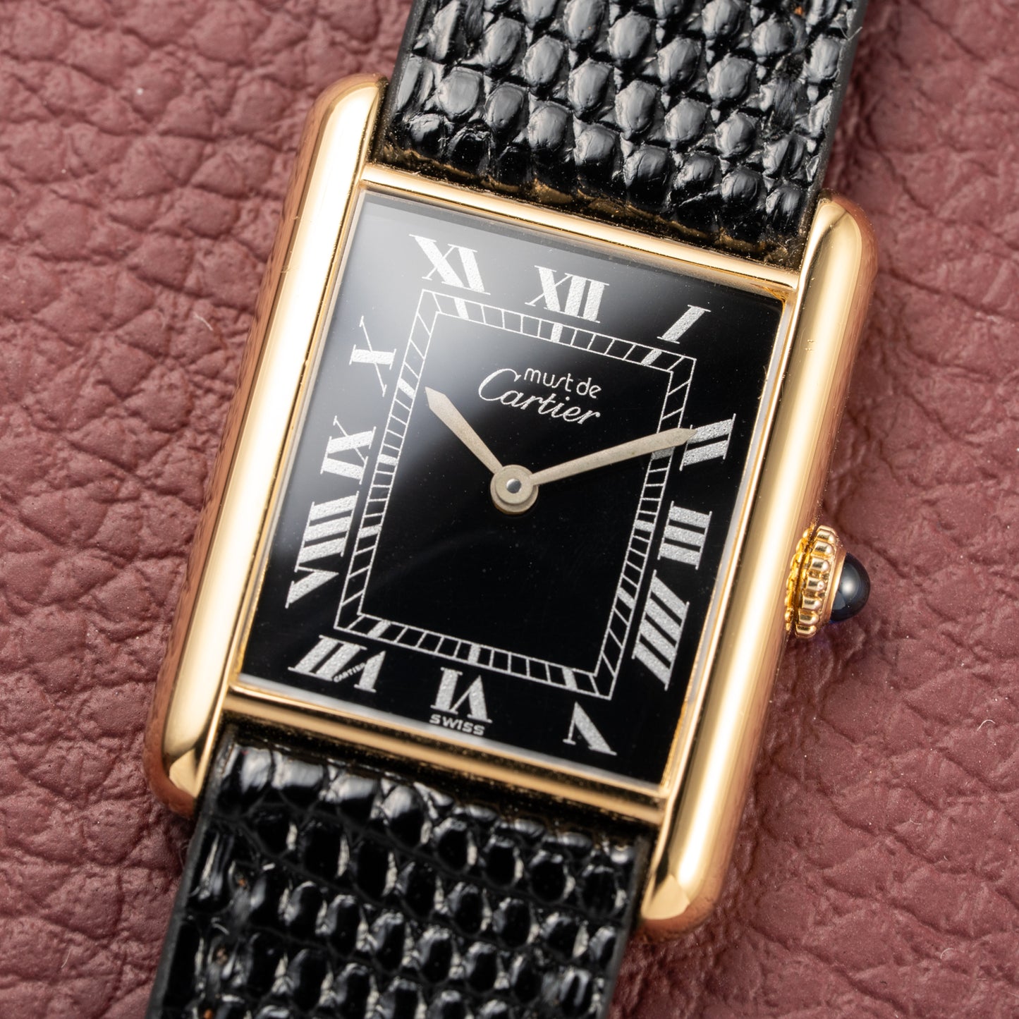 Cartier Tank Must de Black Roman Vermeil GM 1980s