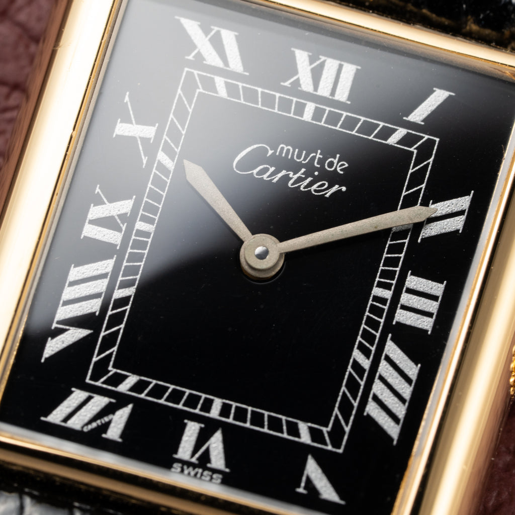 Cartier Tank Must de Black Roman Vermeil GM 1980s