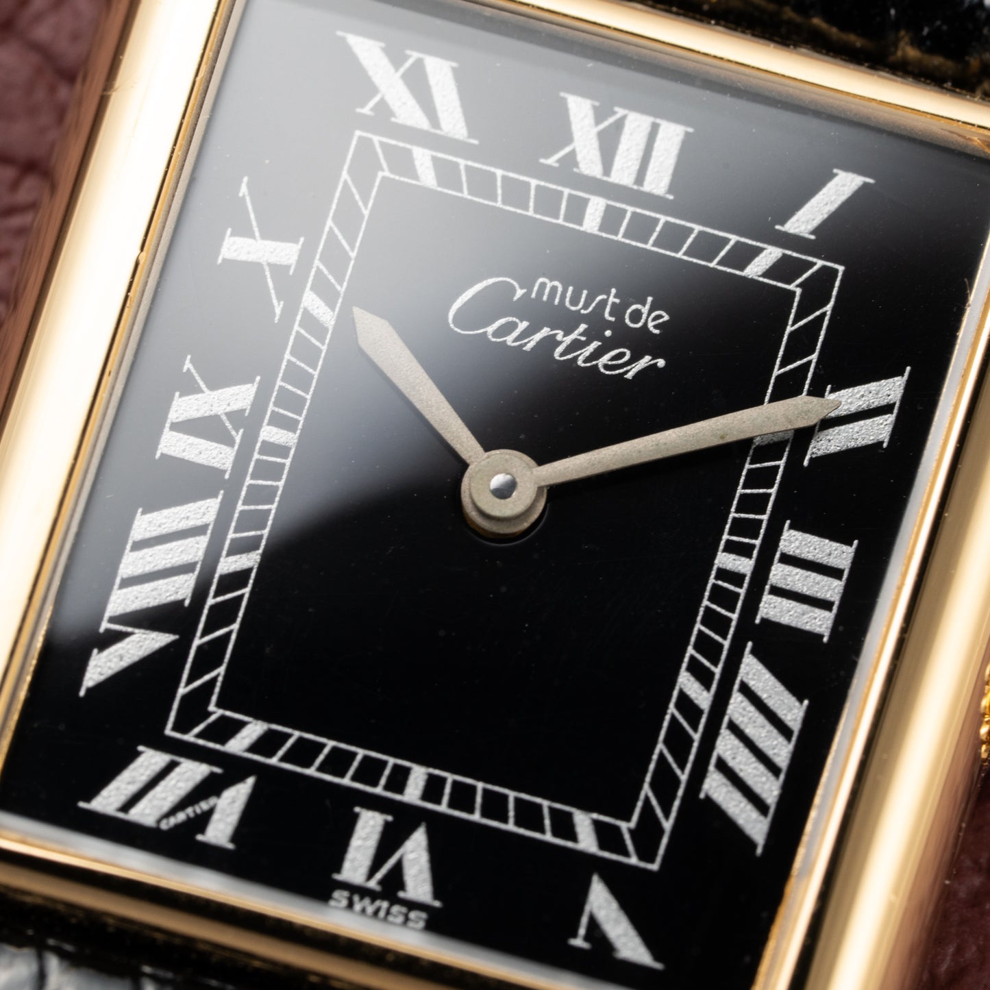 Cartier Tank Must de Black Roman Vermeil GM 1980s