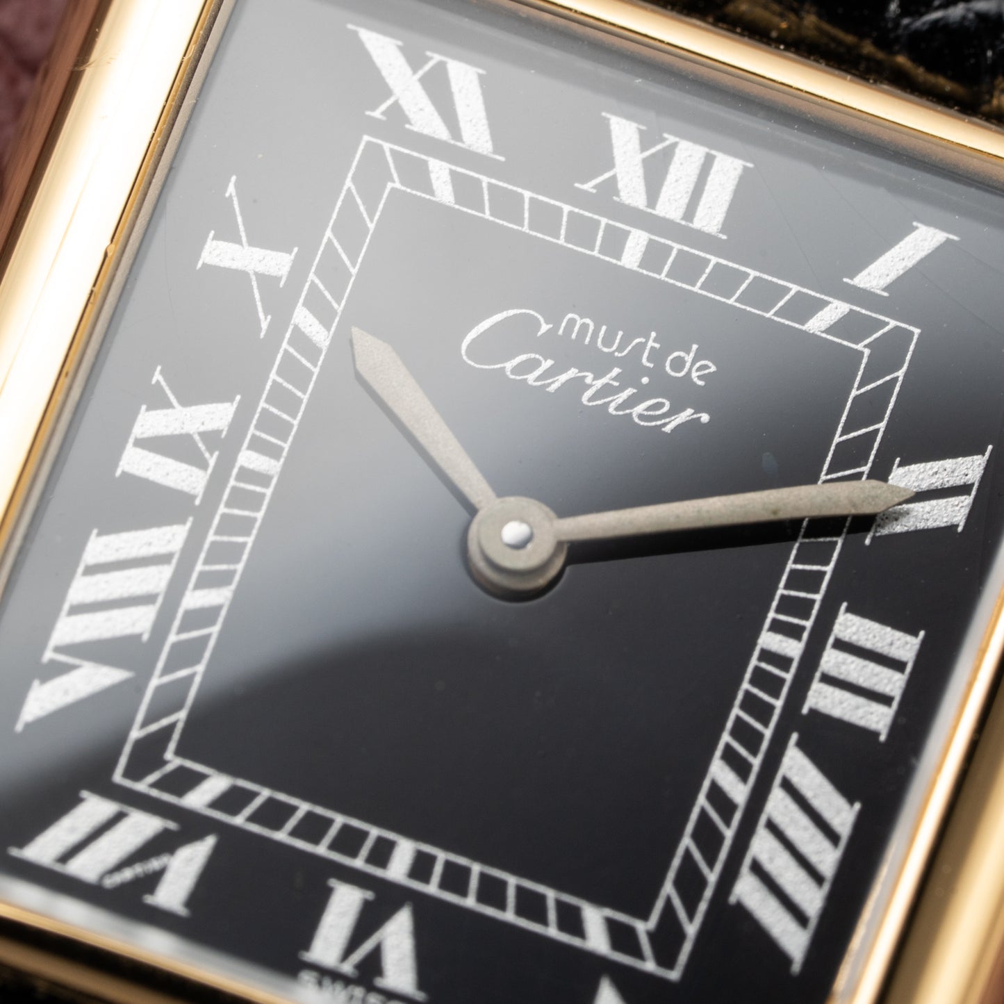 Cartier Tank Must de Black Roman Vermeil GM 1980s