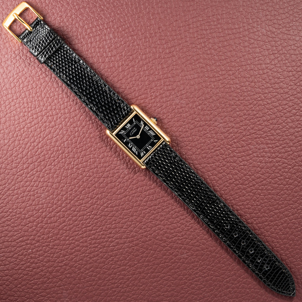 Cartier Tank Must de Black Roman Vermeil GM 1980s