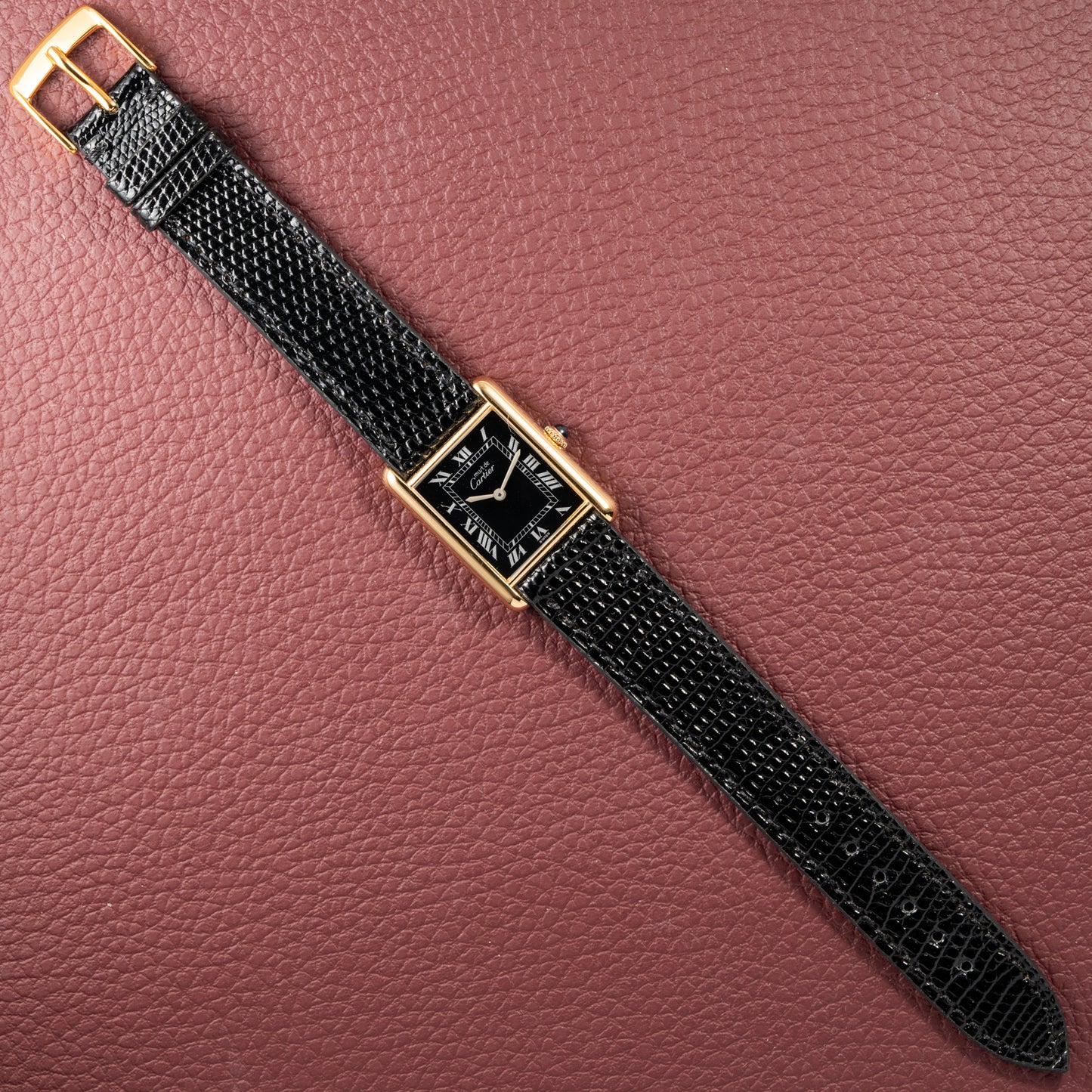 Cartier Tank Must de Black Roman Vermeil GM 1980s