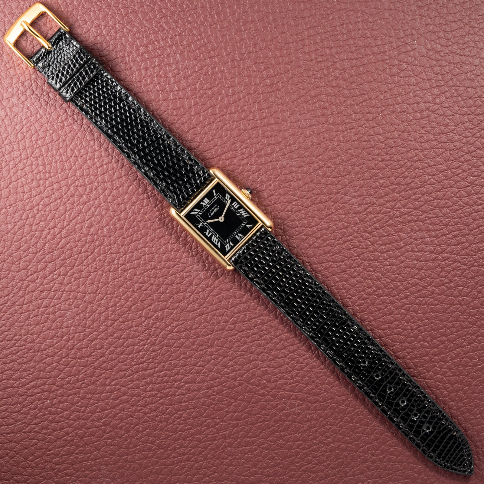 Cartier Tank Must de Black Roman Vermeil GM 1980s