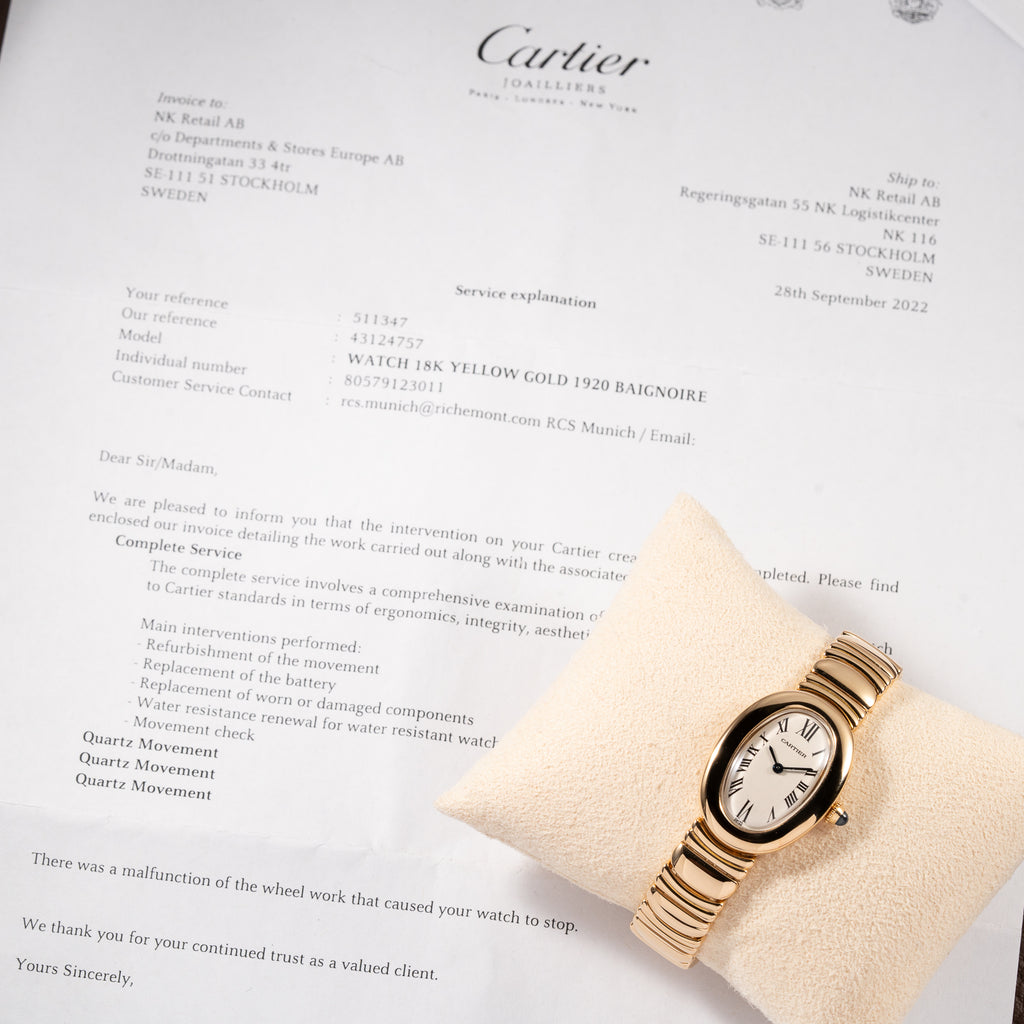Cartier Baignoire 18K Yellow Gold Quartz with Cartier Service Papers Ref 8057912 from 1990s