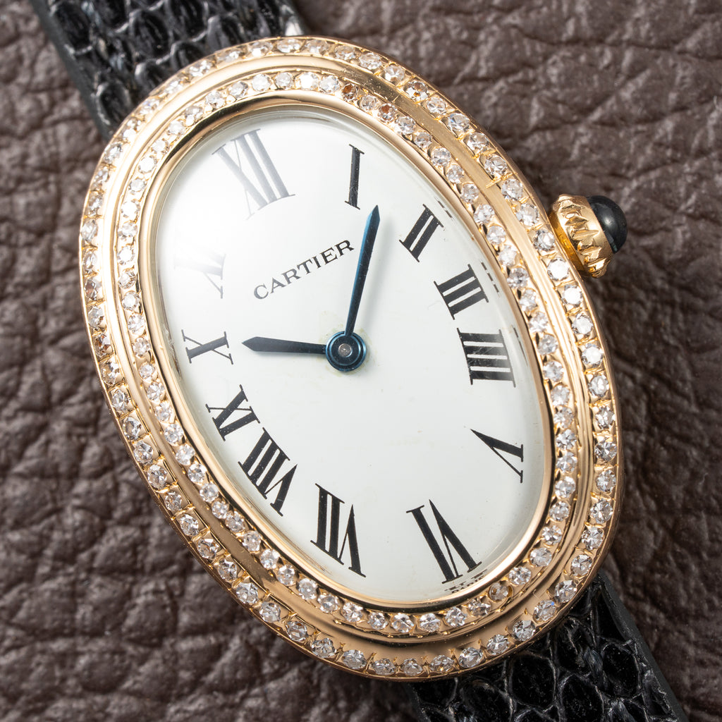 Cartier Baignoire 'Paris' Two-Row Diamond Bezel 18K Yellow Gold Ref. 78094 From 1970s