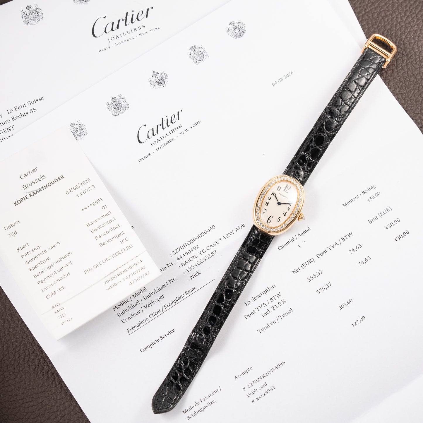 Cartier Baignoire Factory Diamond Cartier Serviced 2026 – 2-Year International Warranty Ref. 1954 Full Set from 1996