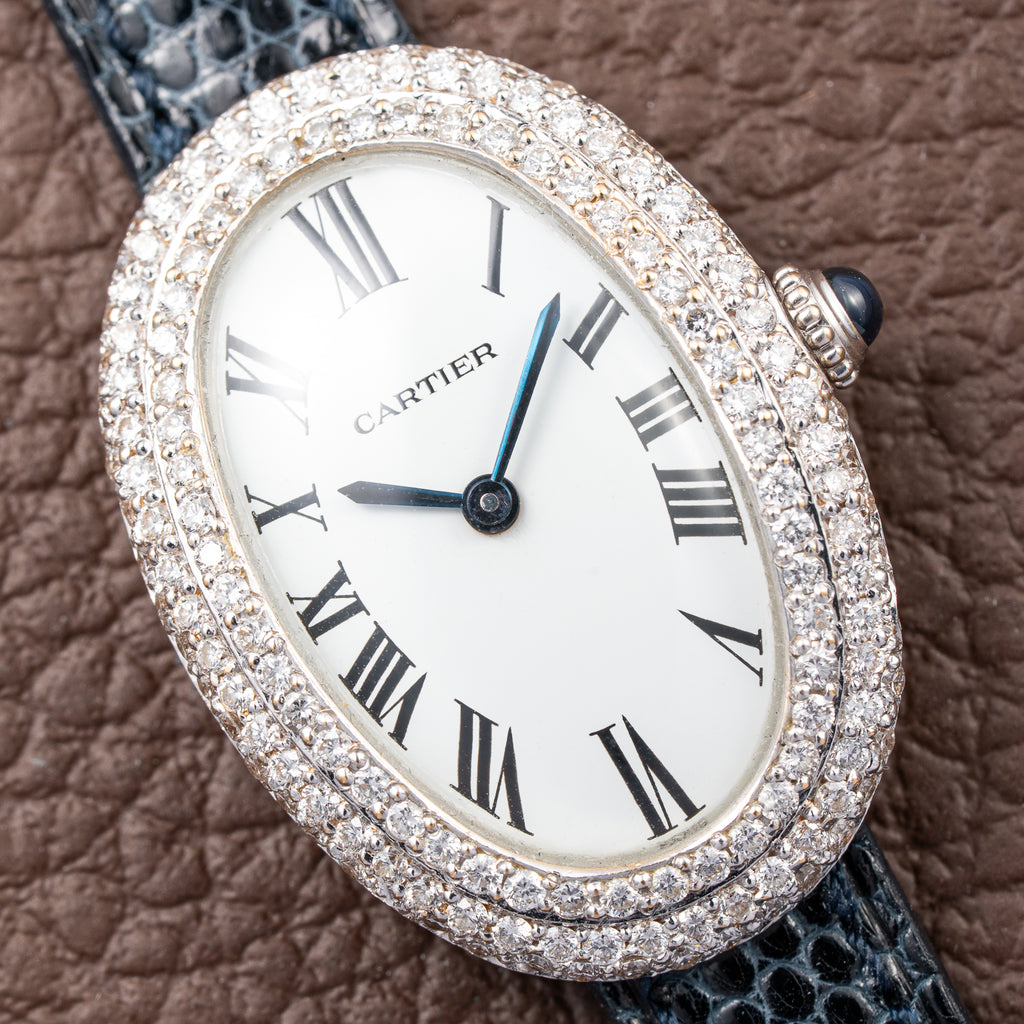 Cartier Baignoire Diamond Set White Gold 18K 'Paris' Dial Ref 78094 from 1970s