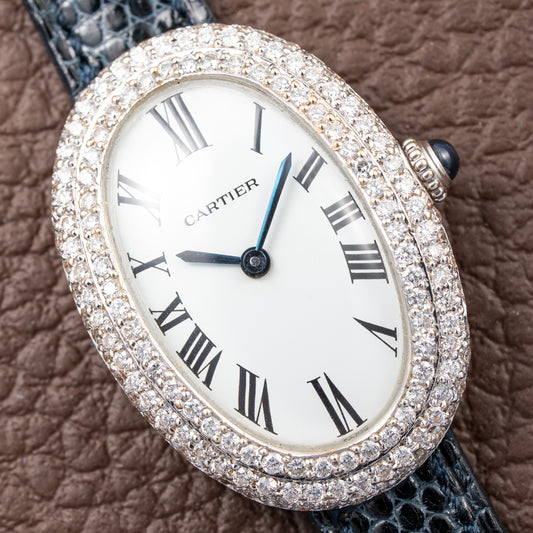 Cartier Baignoire Diamond Set White Gold 18K 'Paris' Dial Ref 78094 from 1970s
