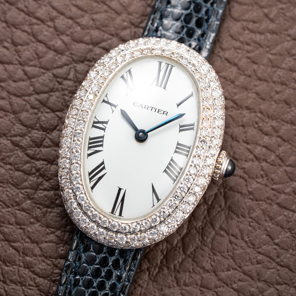 Cartier Baignoire Diamond Set White Gold 18K 'Paris' Dial Ref 78094 from 1970s