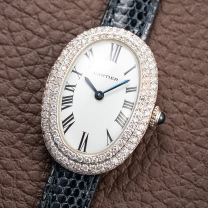Cartier Baignoire Diamond Set White Gold 18K 'Paris' Dial Ref 78094 from 1970s