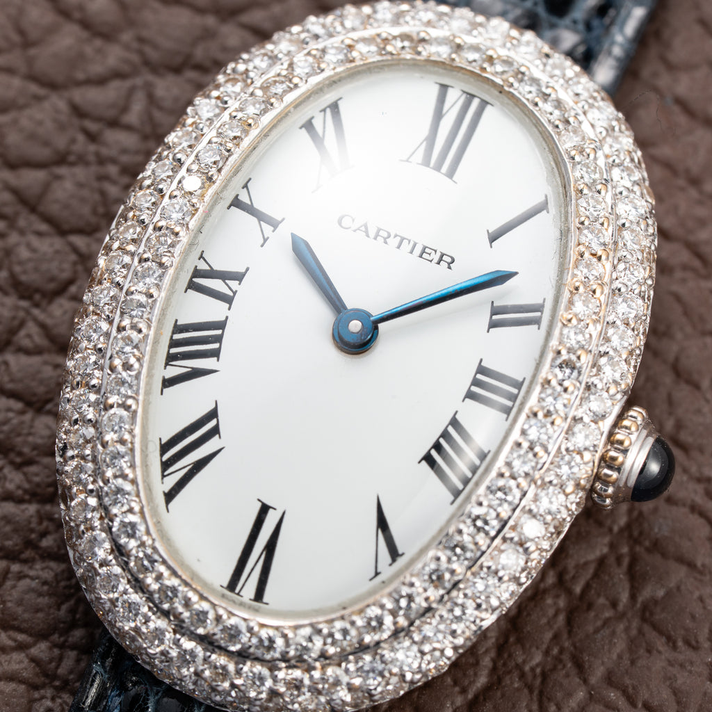 Cartier Baignoire Diamond Set White Gold 18K 'Paris' Dial Ref 78094 from 1970s