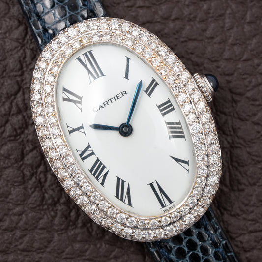Cartier Baignoire Diamond Set White Gold 18K 'Paris' Dial Ref 78094 from 1970s