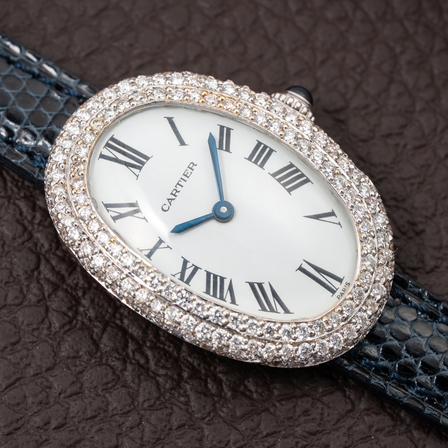 Cartier Baignoire Diamond Set White Gold 18K 'Paris' Dial Ref 78094 from 1970s
