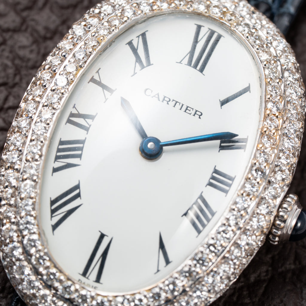 Cartier Baignoire Diamond Set White Gold 18K 'Paris' Dial Ref 78094 from 1970s