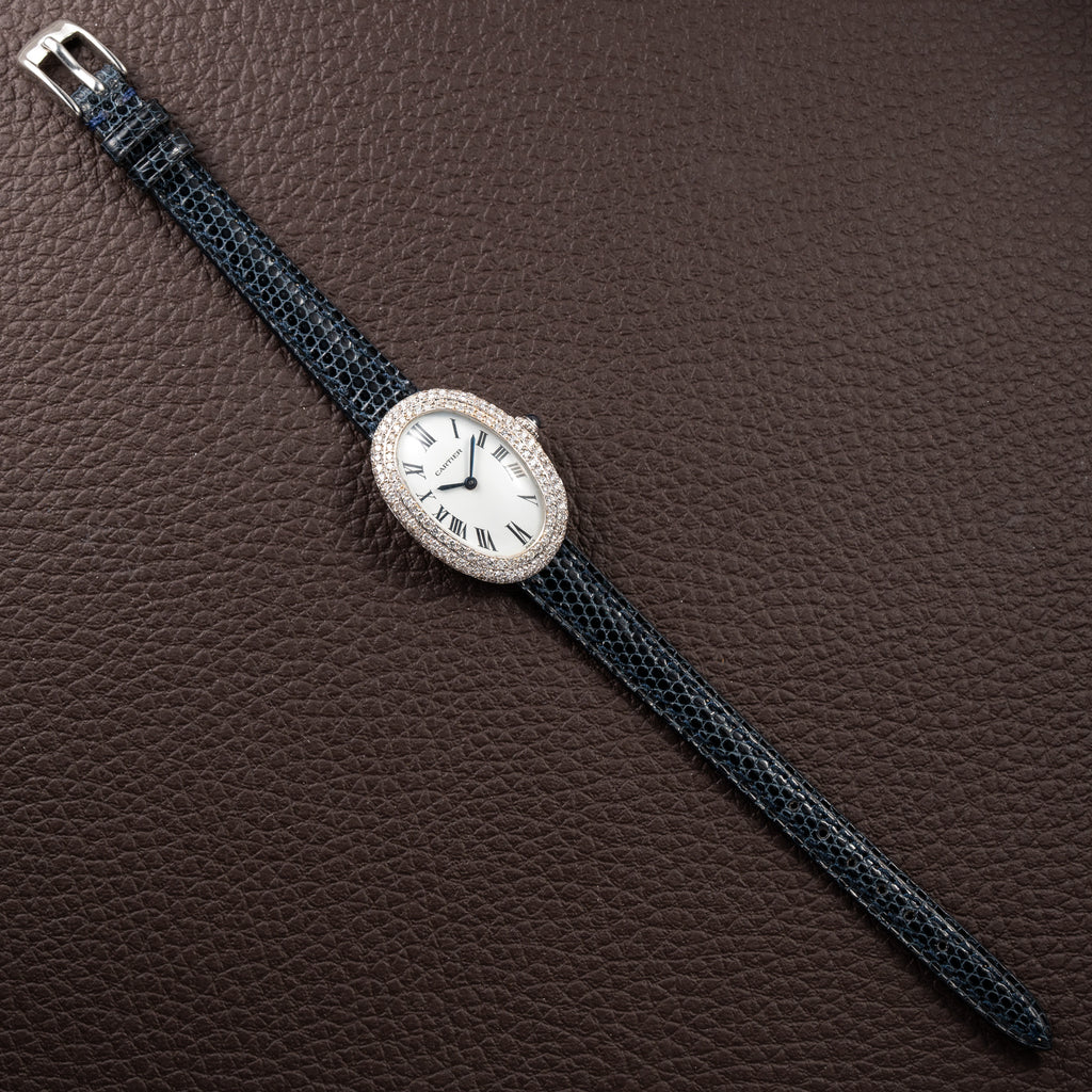Cartier Baignoire Diamond Set White Gold 18K 'Paris' Dial Ref 78094 from 1970s