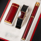 Cartier Must de Tank "Set of Three" Burgundy from 1985 Ultra-Rare Collector’s Treasure