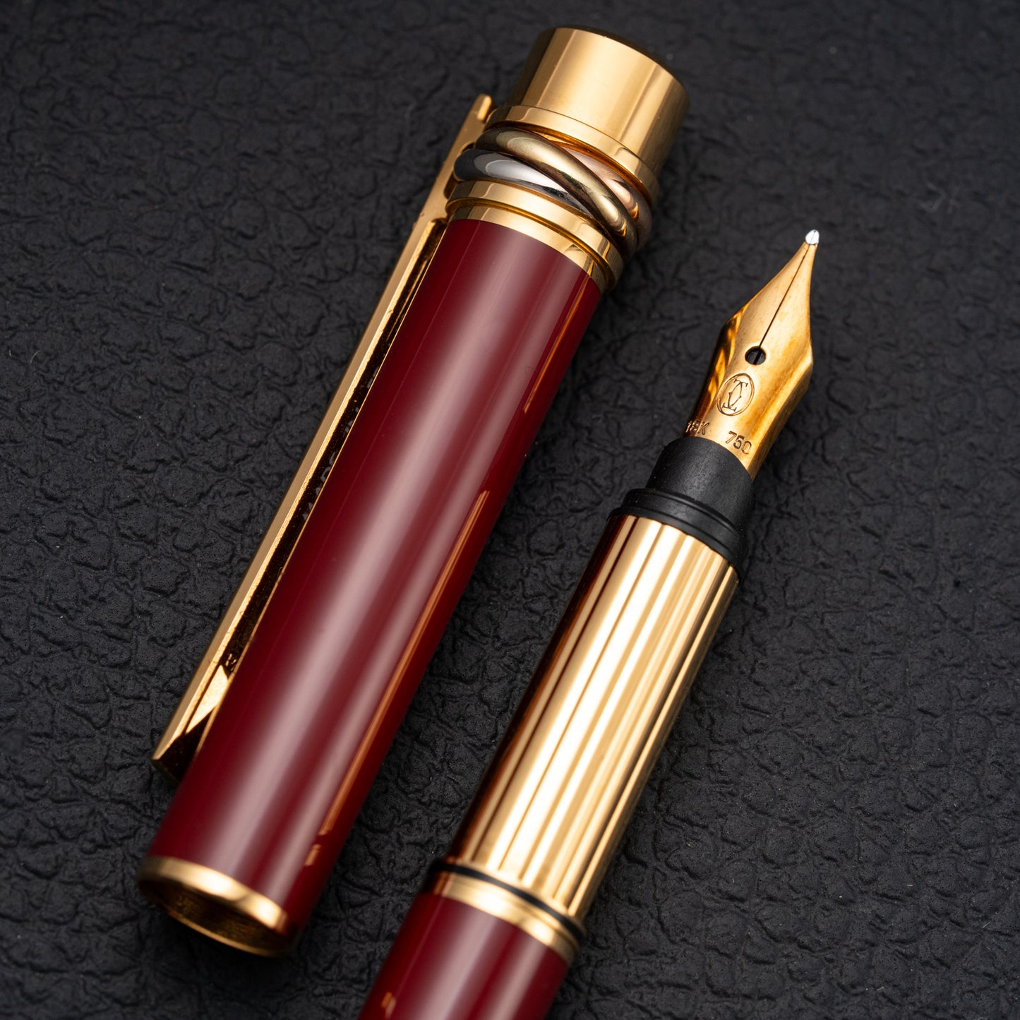 Cartier Must de Tank "Set of Three" Burgundy from 1985 Ultra-Rare Collector’s Treasure