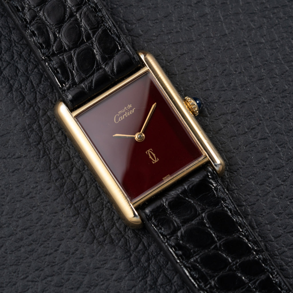 Cartier Must de Tank "Set of Three" Burgundy from 1985 Ultra-Rare Collector’s Treasure