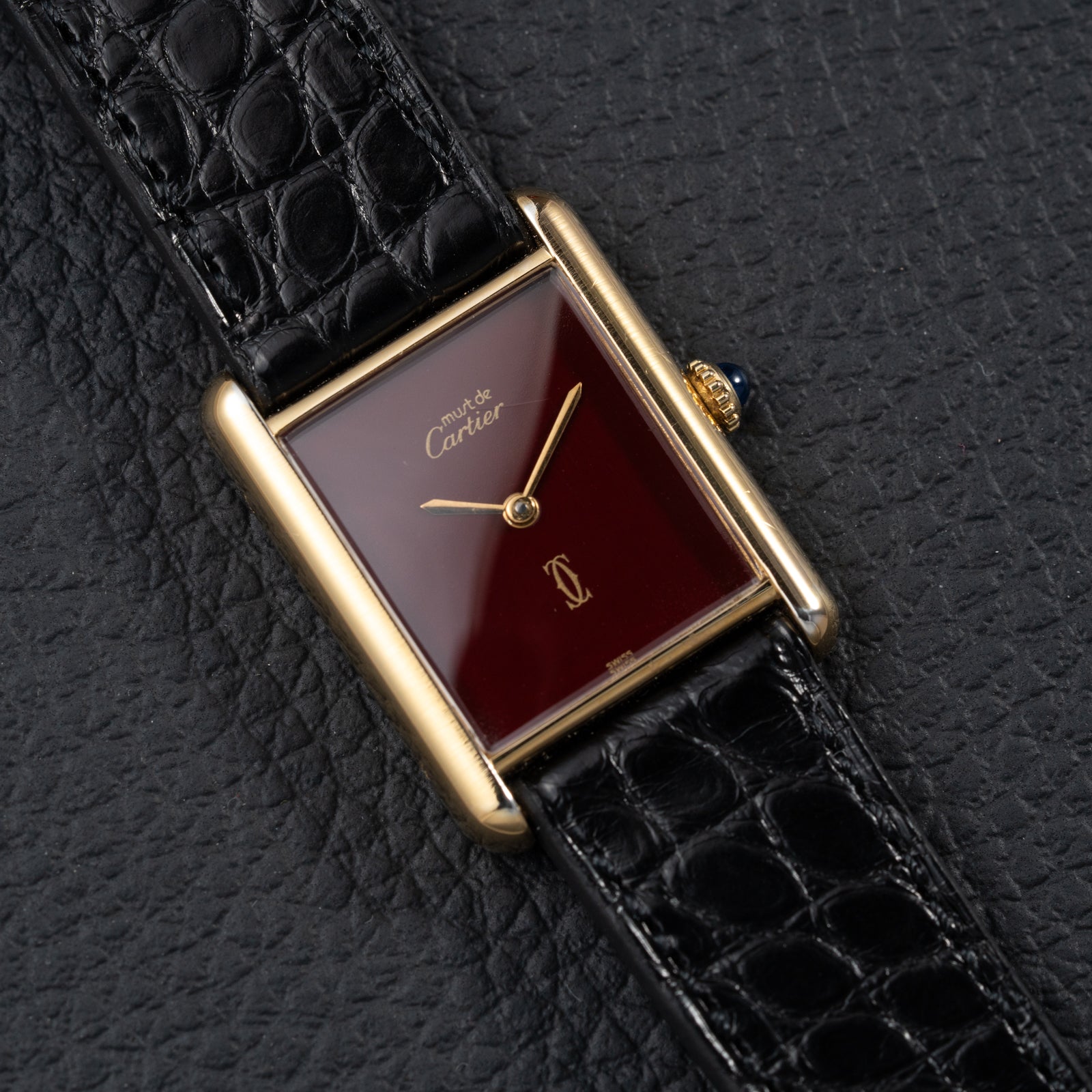Cartier Must de Tank "Set of Three" Burgundy from 1985 Ultra-Rare Collector’s Treasure