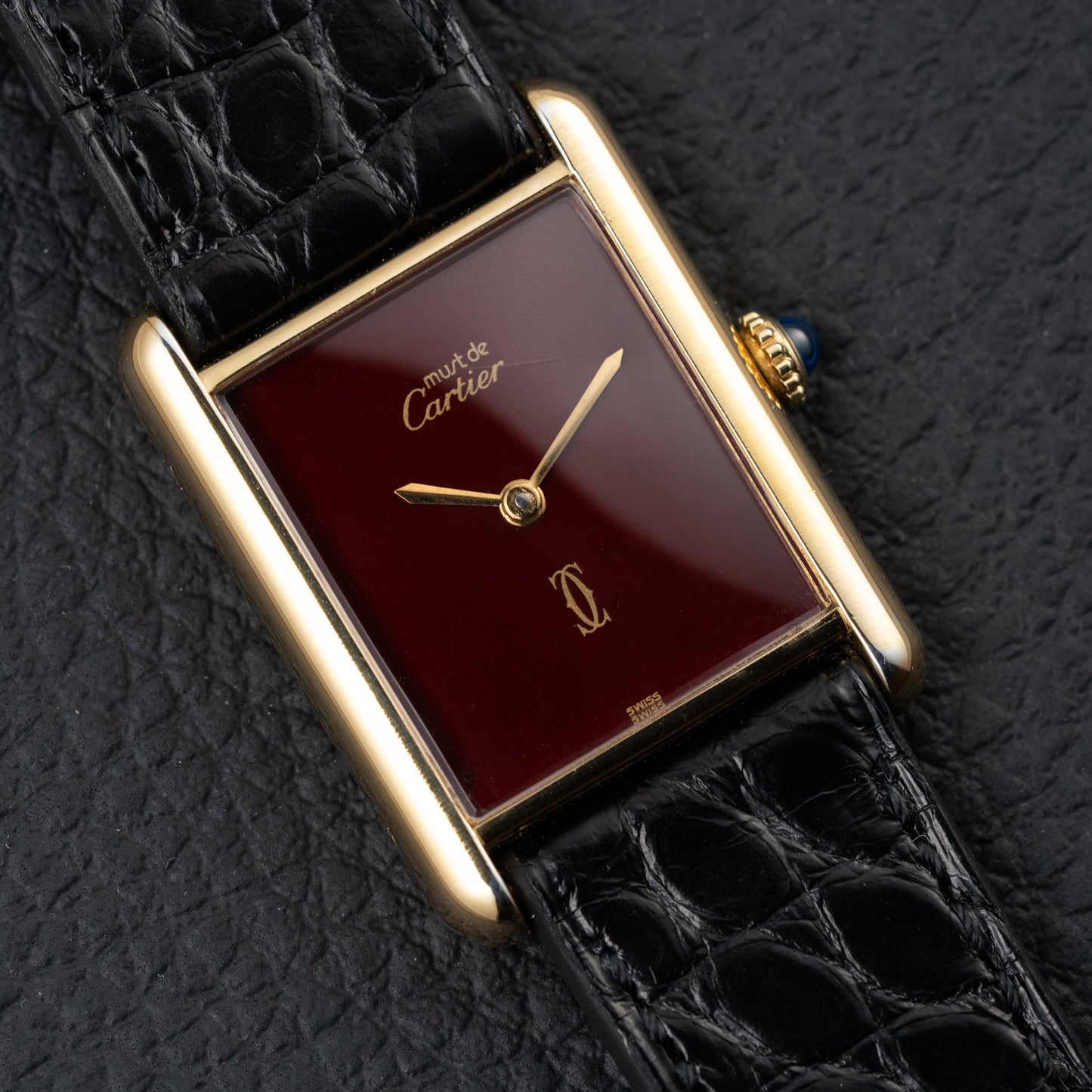 Cartier Must de Tank "Set of Three" Burgundy from 1985 Ultra-Rare Collector’s Treasure