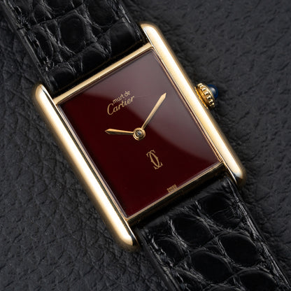Cartier Must de Tank "Set of Three" Burgundy from 1985 Ultra-Rare Collector’s Treasure