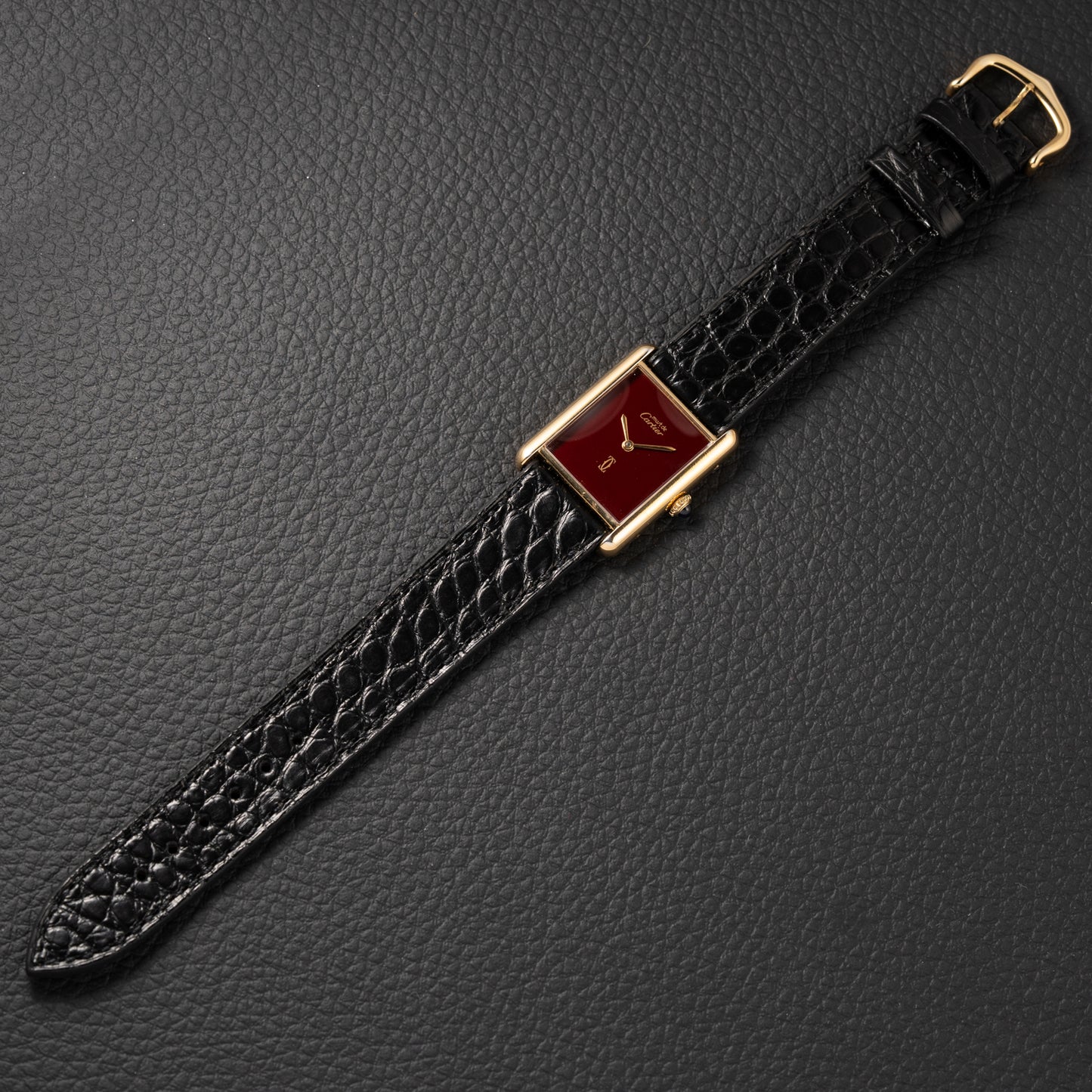 Cartier Must de Tank "Set of Three" Burgundy from 1985 Ultra-Rare Collector’s Treasure