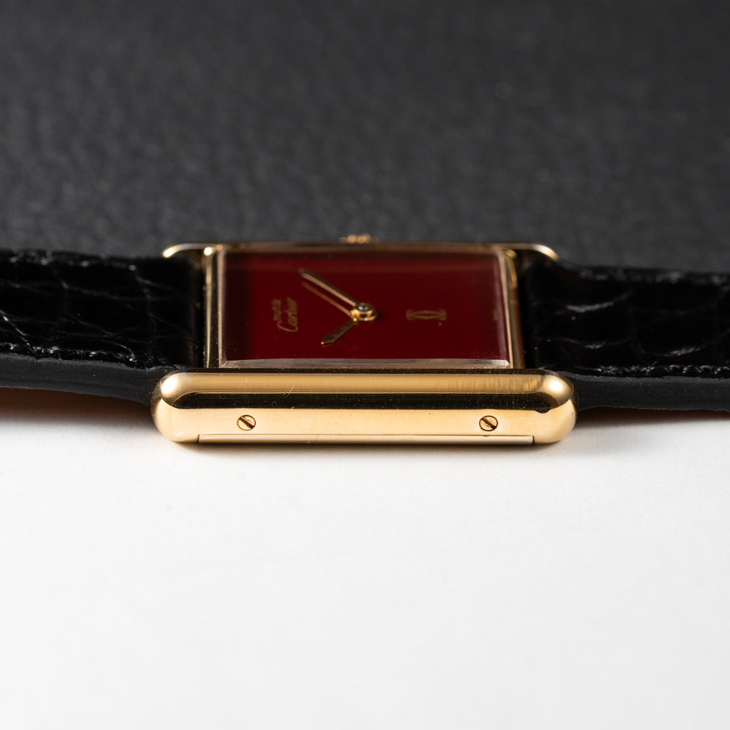 Cartier Must de Tank "Set of Three" Burgundy from 1985 Ultra-Rare Collector’s Treasure