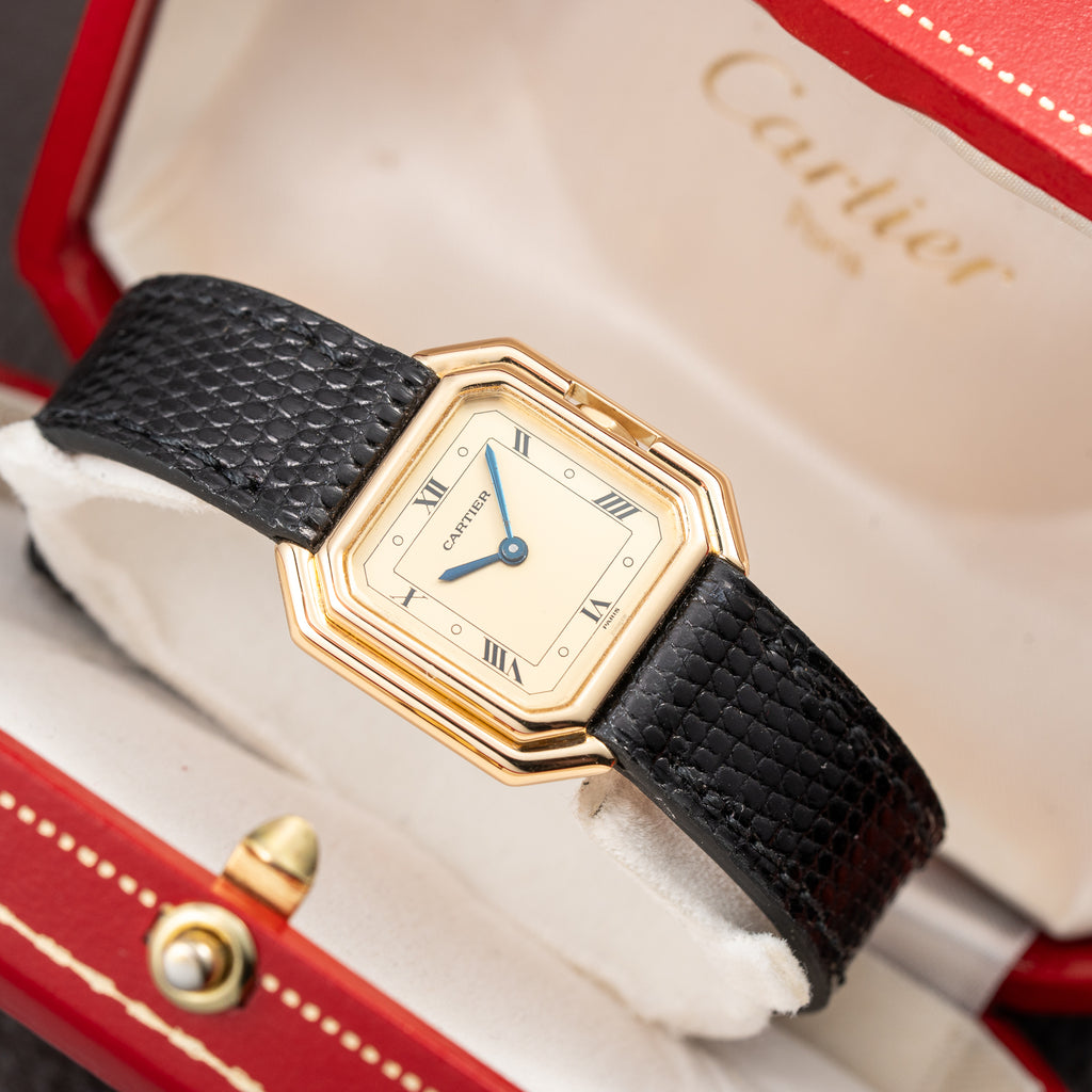 Cartier Ceinture 'Paris' 18K Yellow Gold Rare Art Deco Doré Dial Ref. 78100 Full Set from 1980