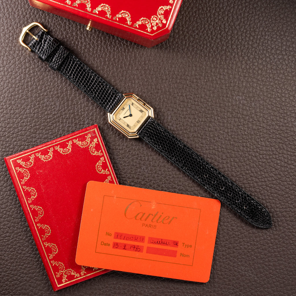 Cartier Ceinture 'Paris' 18K Yellow Gold Rare Art Deco Doré Dial Ref. 78100 Full Set from 1980