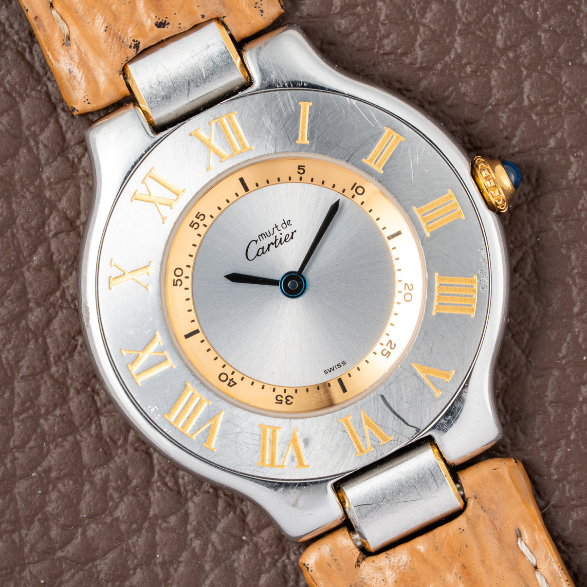 1998 Must De Cartier 21 Unisex Swiss Quartz Wristwatch Gold and Steel on Bracelet Model 1330