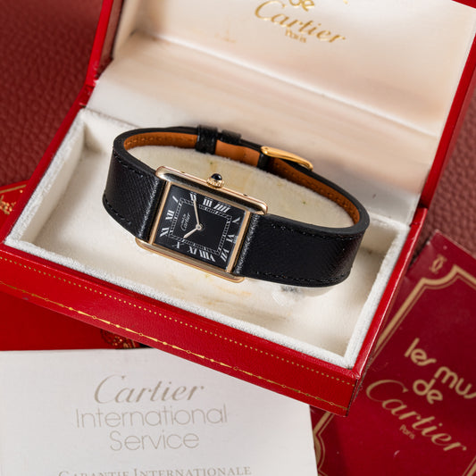 Cartier Must de Tank Vermeil Black Roman Full Set