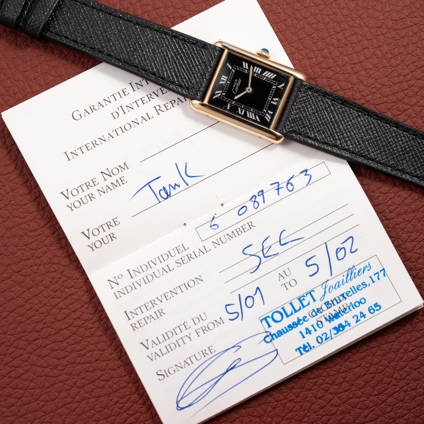 Cartier Must de Tank Vermeil Black Roman Full Set