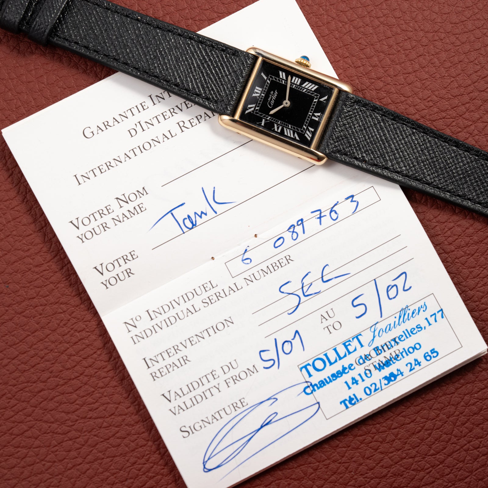 Cartier Must de Tank Vermeil Black Roman Full Set