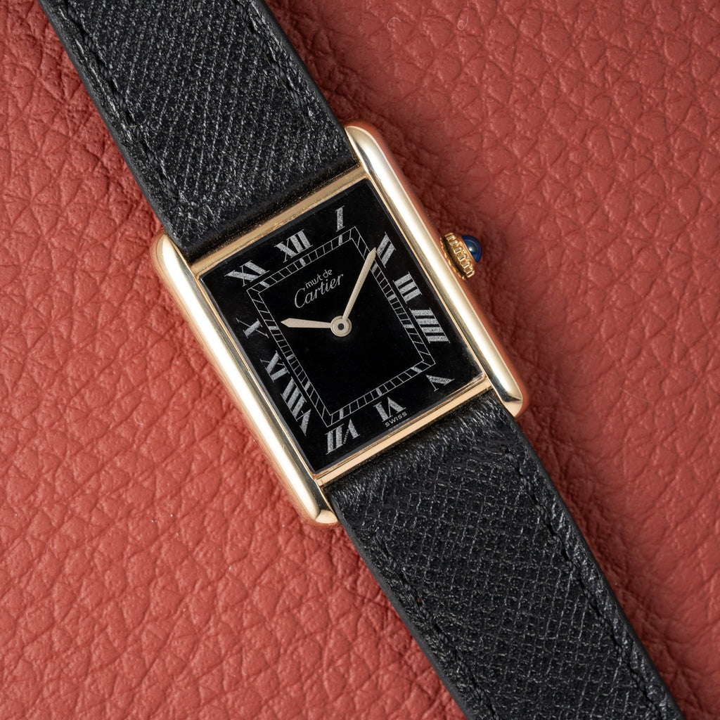 Cartier Must de Tank Vermeil Black Roman Full Set
